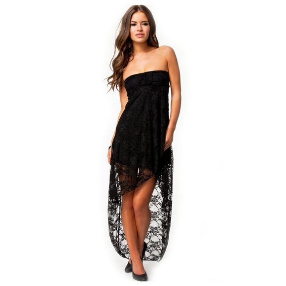 Strapless Black Lace high low dress - Picture 1 of 6